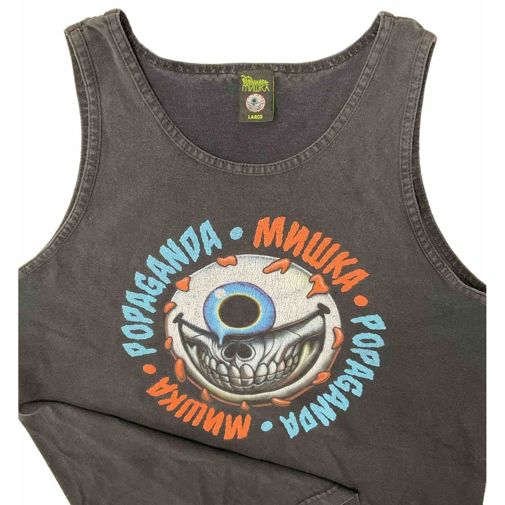 Popaganda Ron English x MNWKA Mishka Tank Top Mens L Eyeball Smile‎ Rare Vintage